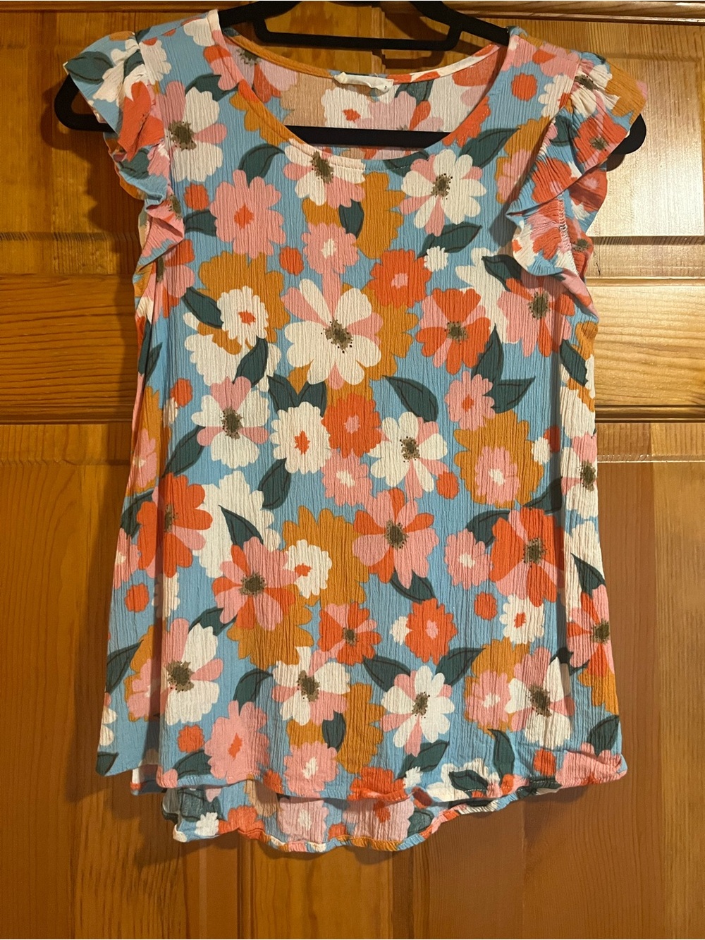 Les Amis Small Retro Floral Ruffle Sleeve Blouse Boho 70s